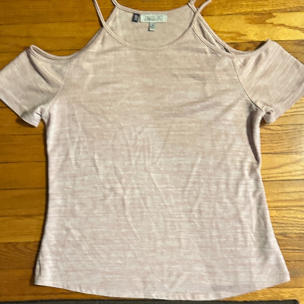 Jennifer Lopez Cold Shoulder Top in Light Pink